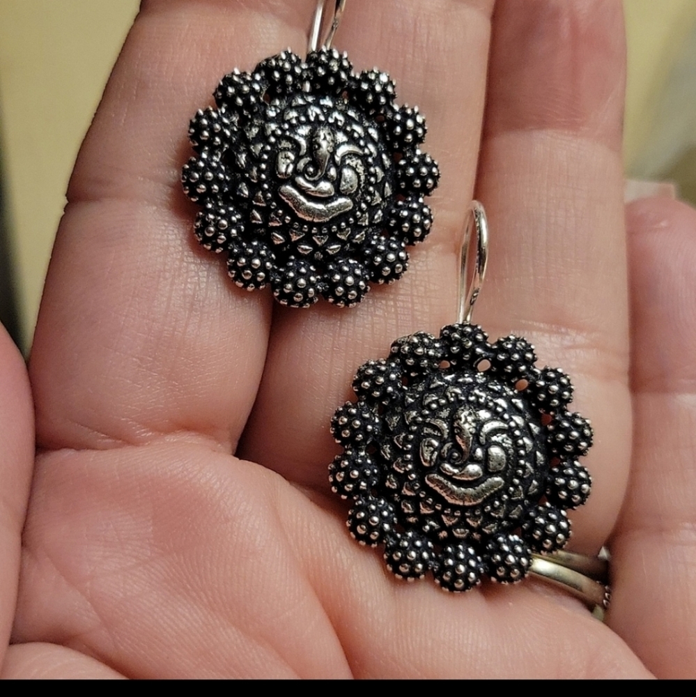 Prosperity Wire Drop Dangle Earrings, German Oxidized Silver - Picture 3 of 3